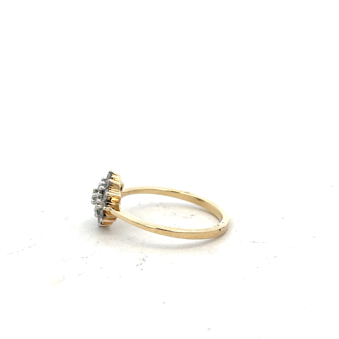 9ct yellow gold diamond ring in size R, showcasing a sparkling diamond setting on a simple gold band.
