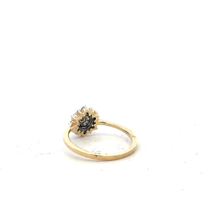 9ct yellow gold diamond ring in size R with sparkling diamonds, unbranded jewelry piece with elegant design.