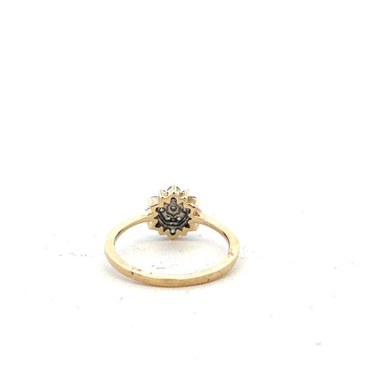 9ct yellow gold diamond ring in size R with a sparkling diamond, unbranded jewelry piece displayed on a neutral background.
