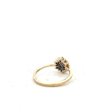 9ct yellow gold diamond ring in size R with sparkling diamonds, unbranded jewelry piece.