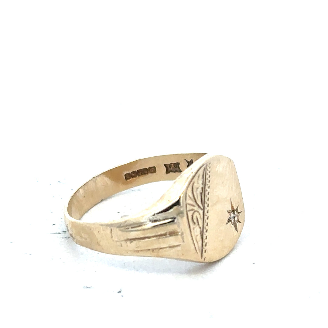 9ct yellow gold diamond ring in size T with sparkling diamonds, unbranded jewelry piece with elegant design.