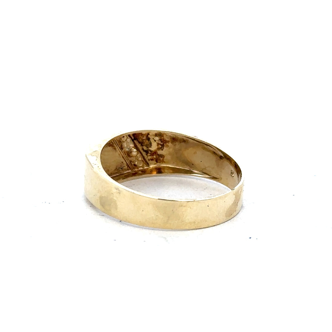 9ct yellow gold diamond ring in size V with sparkling diamonds, unbranded jewelry piece on a neutral background.