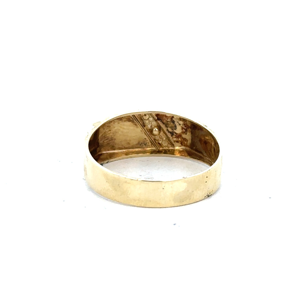 9ct yellow gold diamond ring in size V, featuring a sparkling diamond setting and a sleek polished band.