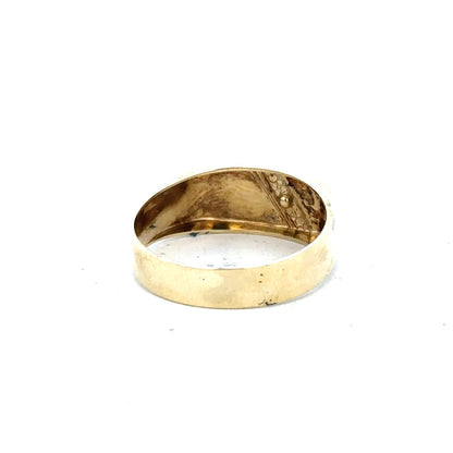 9ct yellow gold diamond ring in size V with small sparkling diamonds, unbranded, displayed on a neutral background.