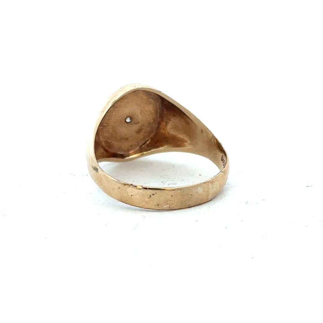 9ct yellow gold diamond signet ring in size U, featuring a polished gold surface with a diamond accent, unbranded jewelry.