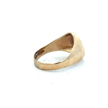 9ct yellow gold diamond signet ring in size U, featuring a polished gold surface and a small diamond accent.