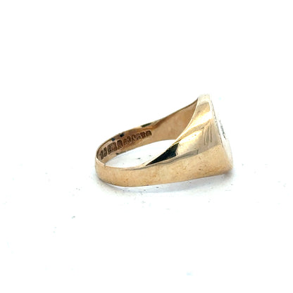 9ct yellow gold diamond signet ring in size U, featuring a polished gold band with a diamond accent, unbranded jewelry.