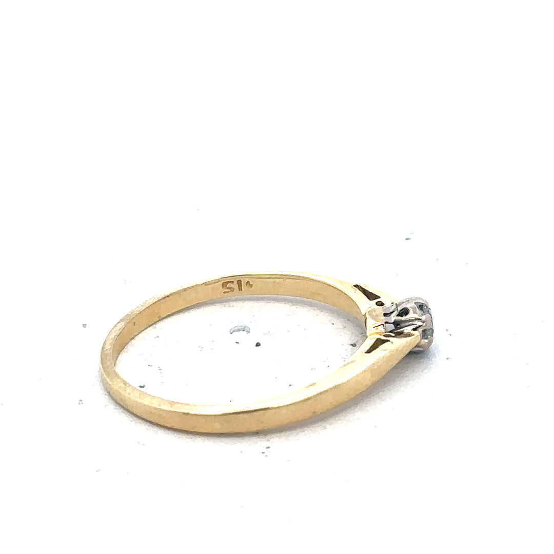 9ct yellow gold diamond solitaire ring with a single sparkling diamond set in a simple, elegant band.