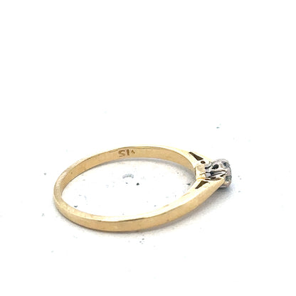 9ct yellow gold diamond solitaire ring with a single sparkling diamond set in a simple, elegant band.