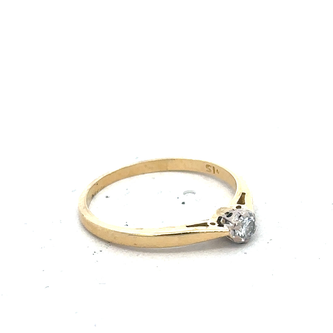 9ct yellow gold diamond solitaire ring with a single sparkling diamond set in a classic band.
