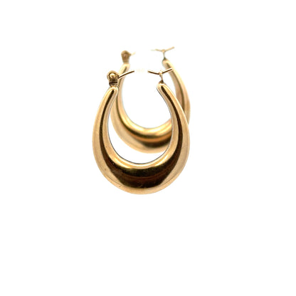 9ct yellow gold earrings, unbranded, with a sleek design, weighing 1.8g, shown in a close-up image highlighting their polished finish.