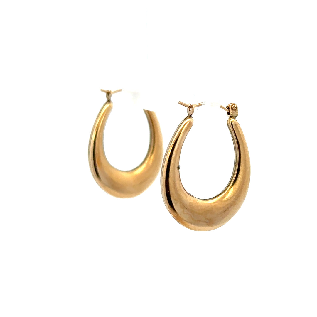 9ct yellow gold earrings, unbranded, lightweight 1.8g with classic design, shown in close-up image.