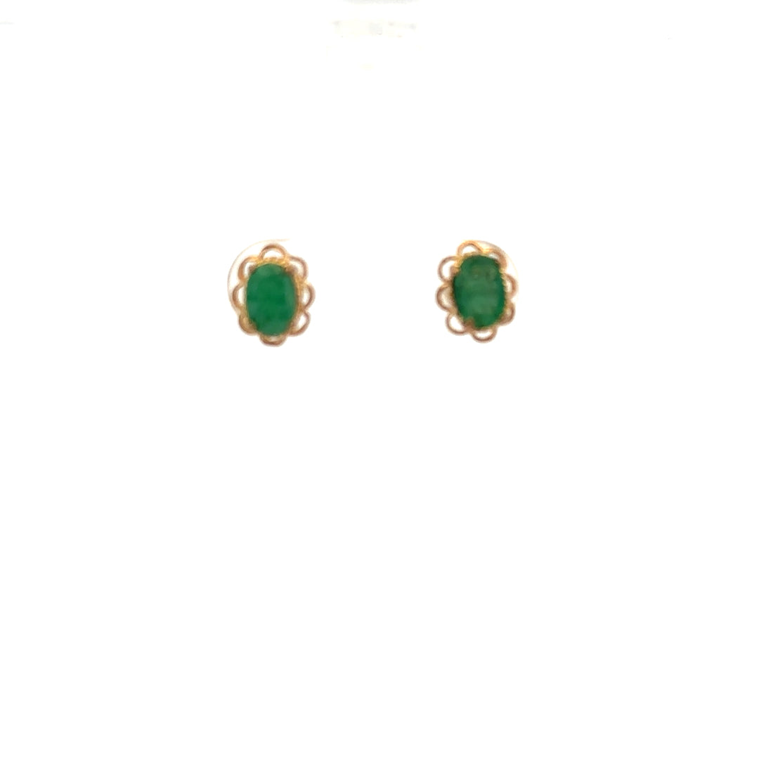 9ct yellow gold emerald earrings with a delicate design, showcasing vibrant green emeralds in a classic style.