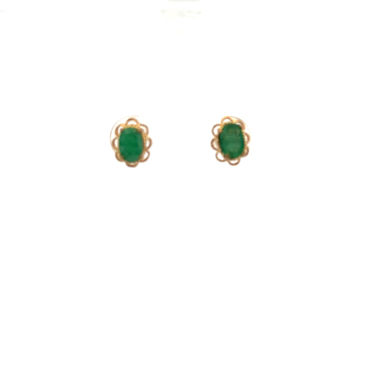 9ct yellow gold emerald earrings with a delicate design, showcasing vibrant green emeralds in a classic style.