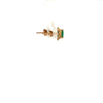 9ct yellow gold emerald earrings with detailed gemstone settings, lightweight 0.9g unbranded jewelry for elegant style.