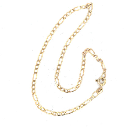 9ct yellow gold figaro bracelet with a lightweight 1.5g design, featuring interlinked gold links, unbranded jewelry accessory.