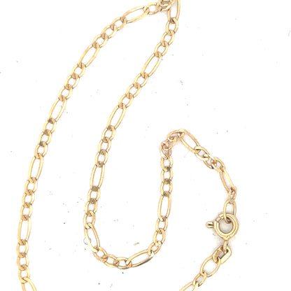 9ct yellow gold figaro bracelet with a 1.5g weight, showcasing linked chain design, unbranded jewelry accessory.