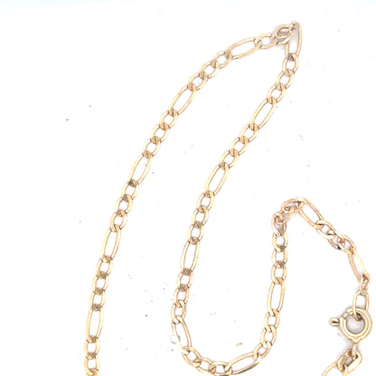 9ct yellow gold figaro bracelet with a 1.5g weight, featuring classic linked chain design, unbranded jewelry accessory.