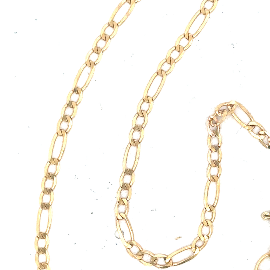 9ct yellow gold Figaro bracelet with a 1.5g weight, featuring classic linked chain design, unbranded jewelry accessory