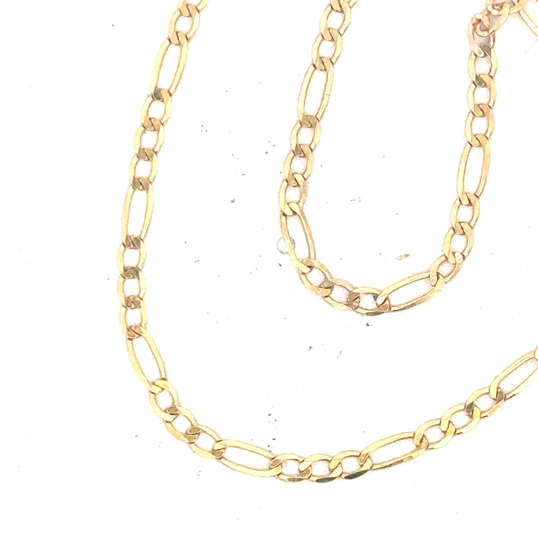 9ct yellow gold Figaro bracelet with 1.5g weight, unbranded, showcasing linked chain design and polished finish.