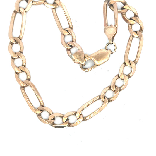 9ct yellow gold Figaro bracelet showing polished links, weighs 11.9g, unbranded jewelry accessory for men or women.
