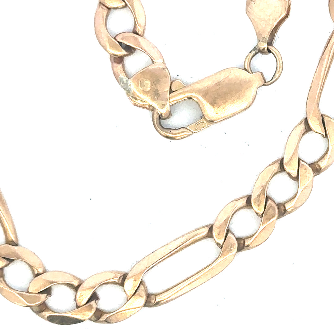 9ct yellow gold figaro bracelet weighing 11.9g, unbranded, with linked chain design, displayed on a neutral background.