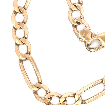 9ct yellow gold Figaro bracelet weighing 11.9g, unbranded, with interlocking chain links, displayed on a neutral background.