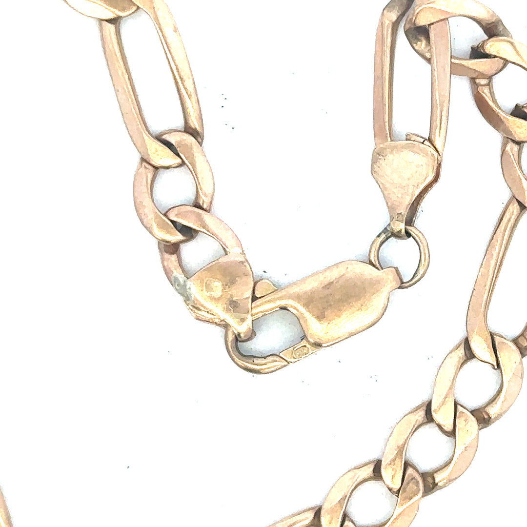 9ct yellow gold figaro bracelet with a polished chain design, weighing 11.9g, unbranded jewelry accessory.