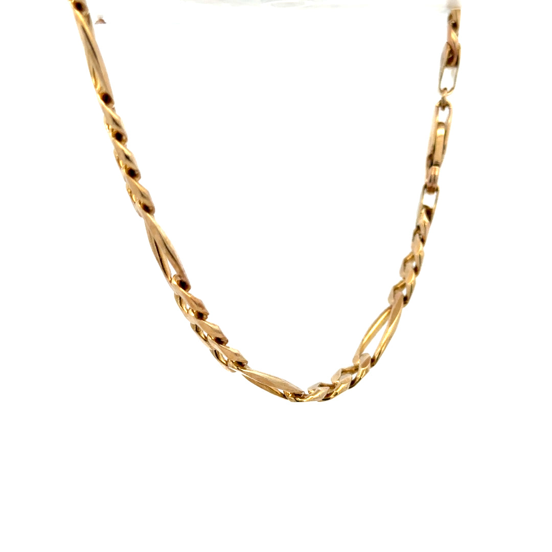 9ct yellow gold figaro bracelet weighing 13.8g, featuring classic linked chain design, unbranded jewelry accessory.