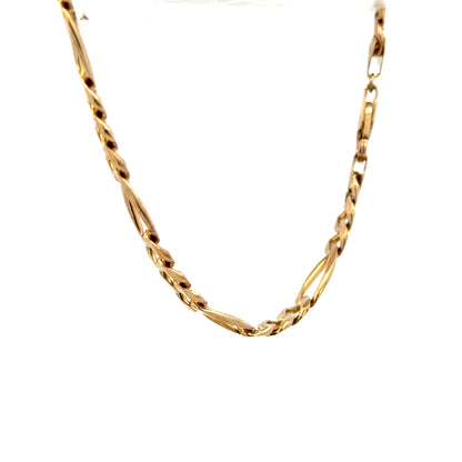 9ct yellow gold figaro bracelet weighing 13.8g, featuring classic linked chain design, unbranded jewelry accessory.