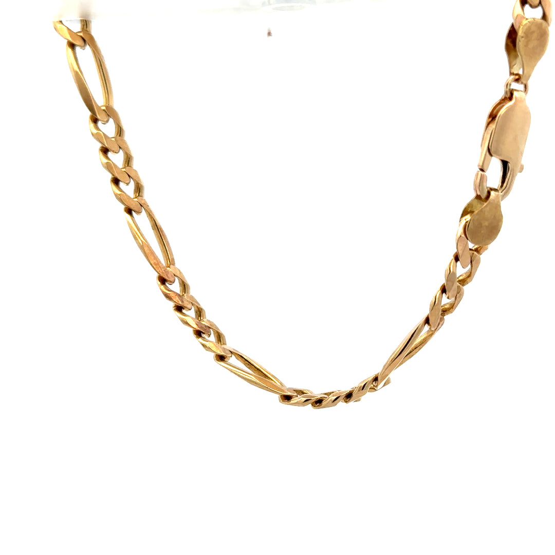 9ct yellow gold figaro bracelet with intricate chain links, weighing 13.8g, featuring a stylish unbranded jewelry design.