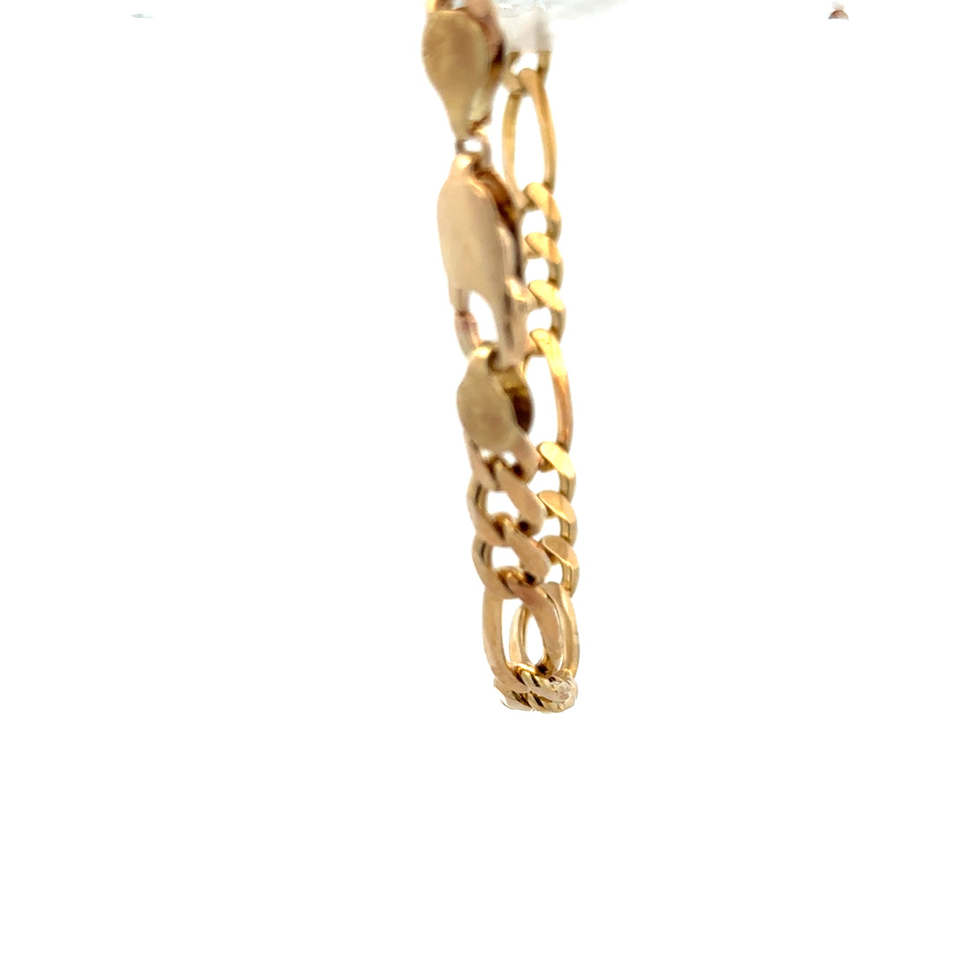 9ct yellow gold figaro bracelet weighing 13.8g, unbranded, with classic linked chain design for elegant jewelry style.