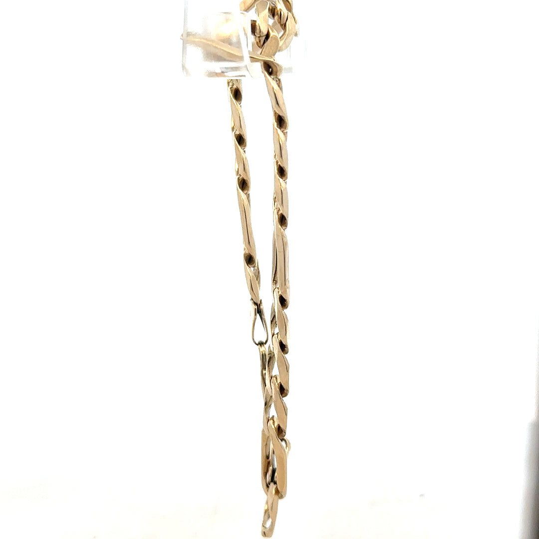 9ct yellow gold figaro bracelet with a polished finish, weighing 20.1 grams, unbranded jewelry accessory.