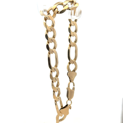 9ct yellow gold figaro bracelet showing linked chain design, weighing 20.1g, unbranded jewelry accessory on a neutral background.