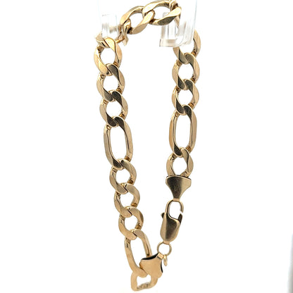 9ct yellow gold Figaro bracelet with a 20.1g weight, featuring linked chain design and polished finish.