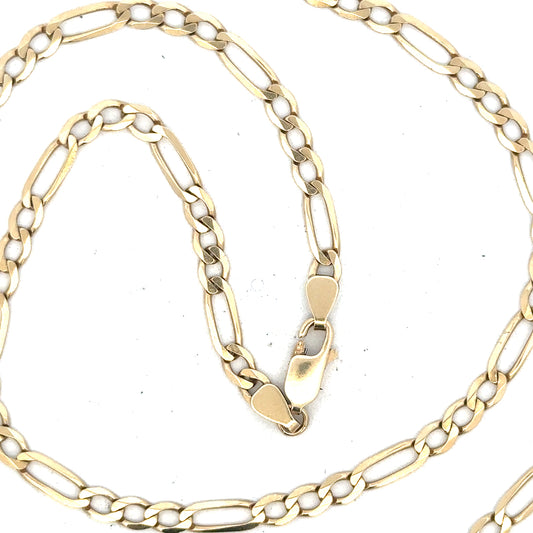 9ct yellow gold Figaro chain, unbranded, with a sleek design and 11g weight, displayed on a plain background.