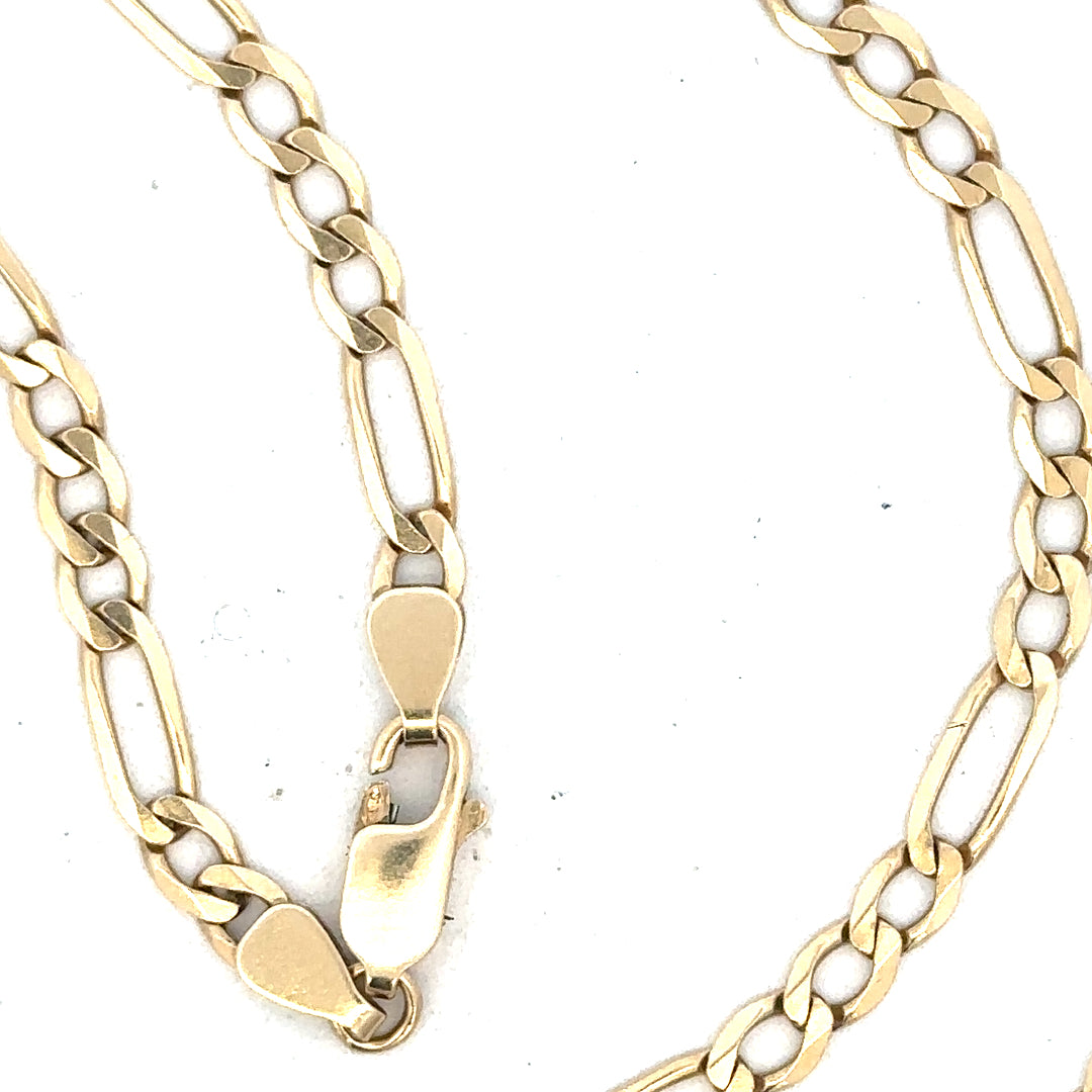 9ct yellow gold Figaro chain with 11g weight, unbranded, showing the detailed linked chain design and polished finish.