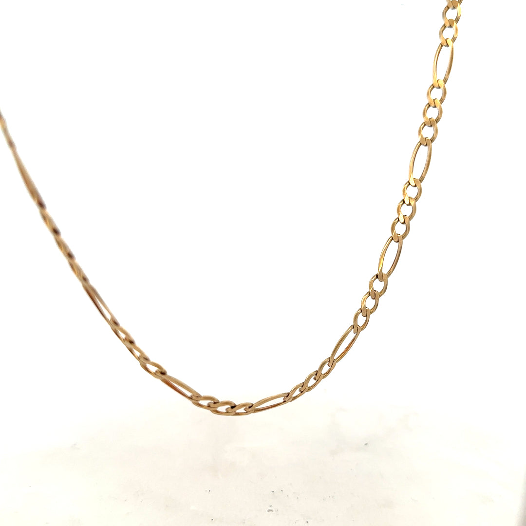 9ct yellow gold figaro chain weighing 12.7g, showing its linked chain design and polished finish.