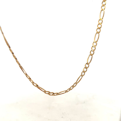 9ct yellow gold figaro chain weighing 12.7g, showing its linked chain design and polished finish.