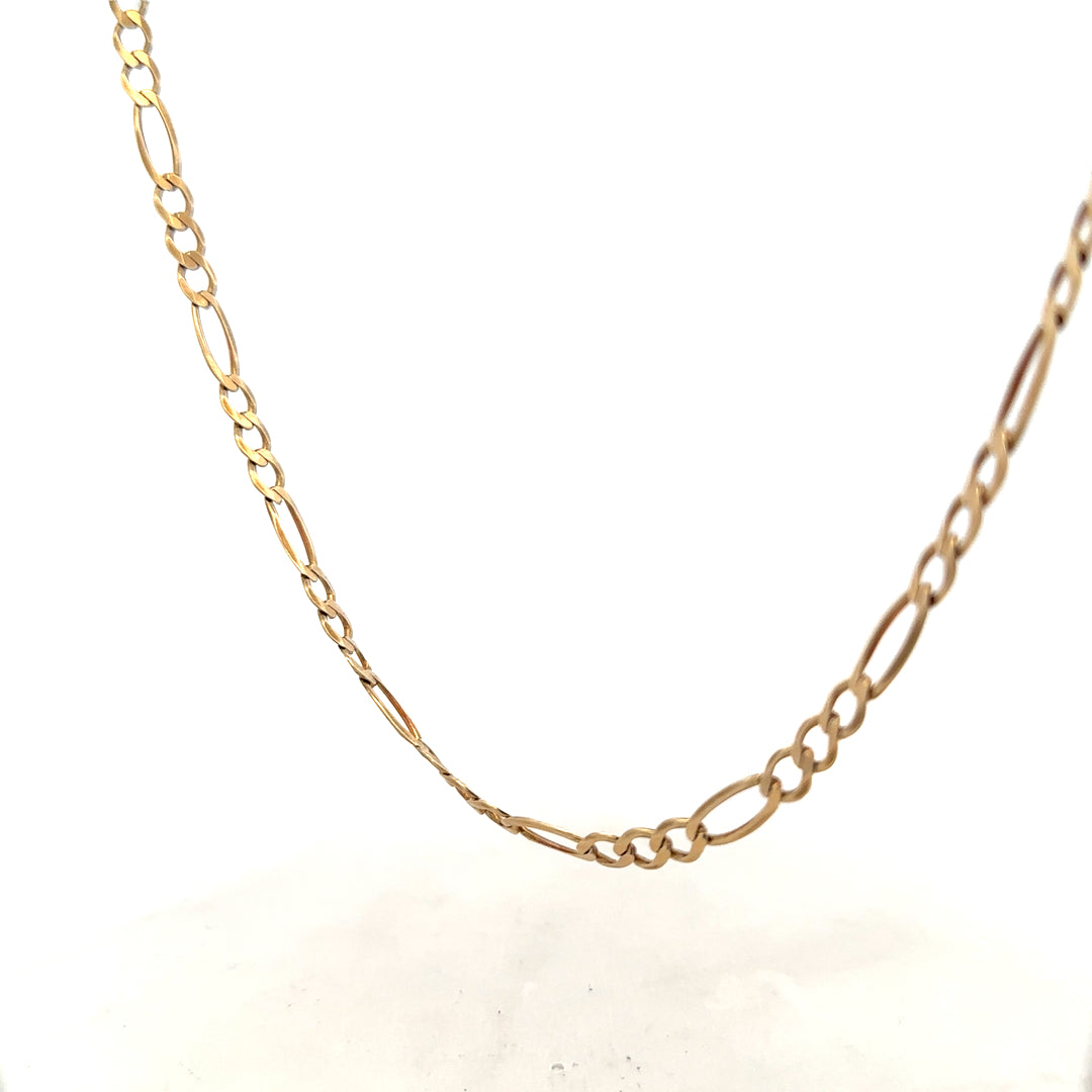 9ct yellow gold Figaro chain weighing 12.7g, featuring interlinked oval links, unbranded jewelry accessory.