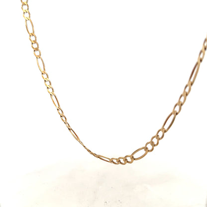 9ct yellow gold Figaro chain weighing 12.7g, featuring interlinked oval links, unbranded jewelry accessory.