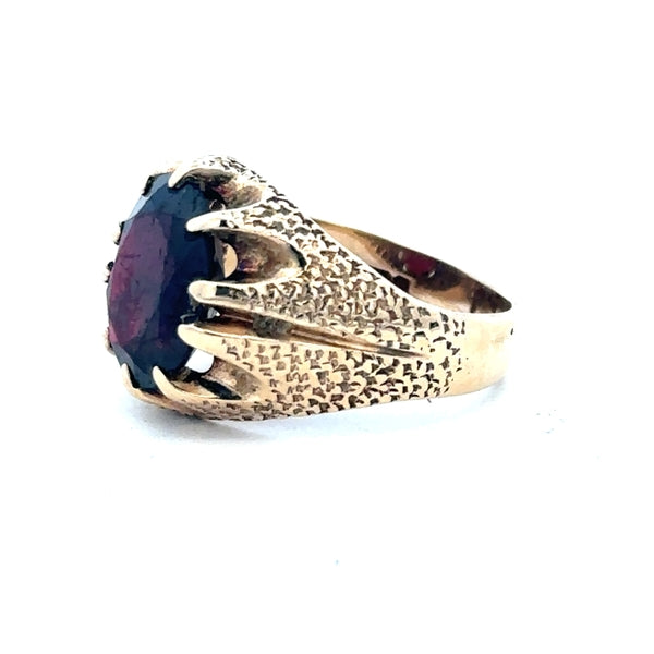 Yellow gold garnet ring in size N1/2 featuring a vibrant garnet gemstone, styled with a classic band design.