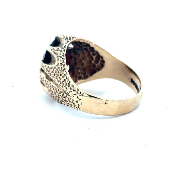 9ct yellow gold garnet ring in size N 1/2 with a vibrant red garnet gemstone, unbranded jewelry piece.