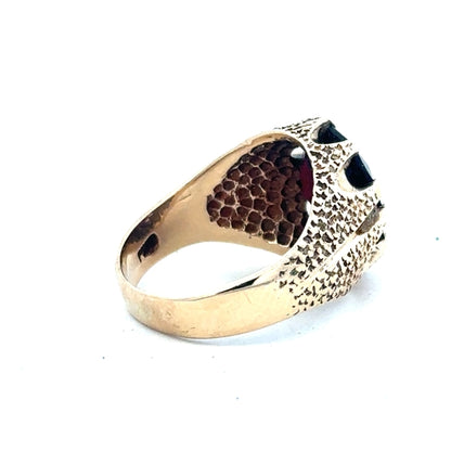 9ct yellow gold garnet ring in size N1/2 featuring a vibrant garnet gemstone set in a classic gold band.