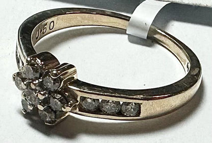 9ct yellow gold diamond ring with half-carat stone, size M, unbranded, showcasing a sleek and elegant jewelry design.
