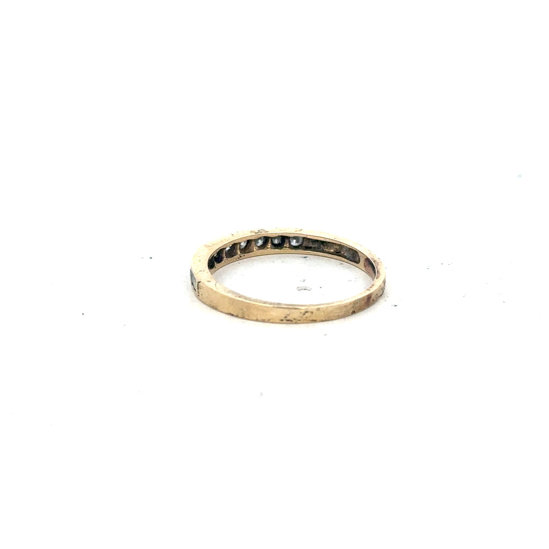 Yellow gold half eternity diamond ring in size N, unbranded 9ct gold band with sparkling diamonds, elegant and timeless jewelry piece.