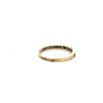 9ct yellow gold half eternity diamond ring in size N featuring a row of sparkling diamonds on a sleek band.