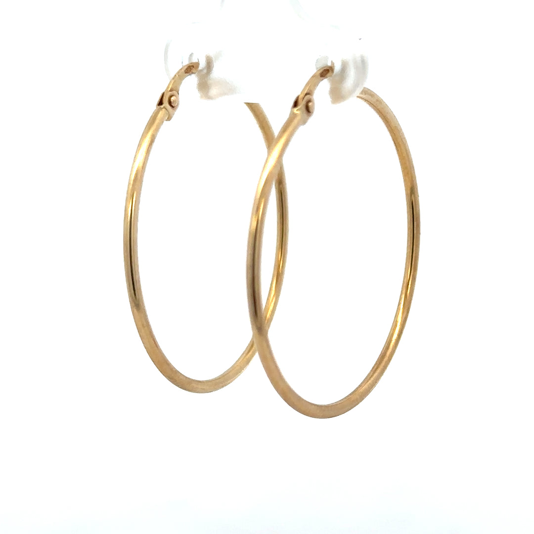 9ct yellow gold hoop earrings, unbranded, lightweight 1.1g, classic round design, shiny finish, suitable for everyday wear.