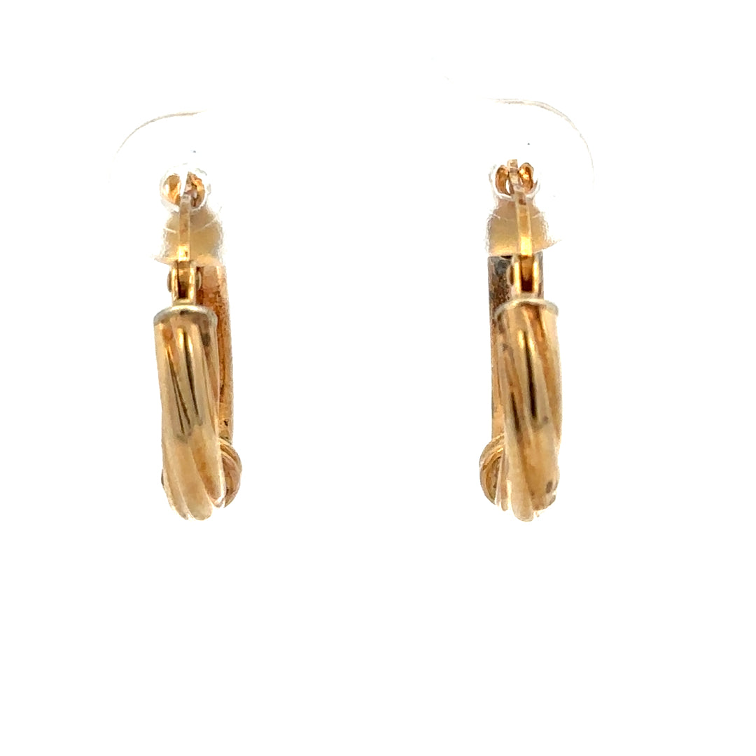 9ct yellow gold hoop earrings with a simple, classic design, weighing 1.5g, shown in a close-up image.