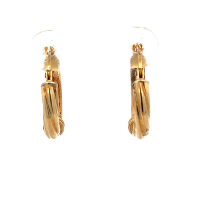 9ct yellow gold hoop earrings with a simple, classic design, weighing 1.5g, shown in a close-up image.
